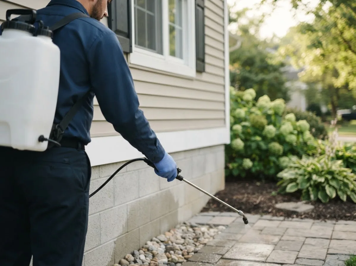 Pest control technician inspecting a home in Bloomingdale, IN